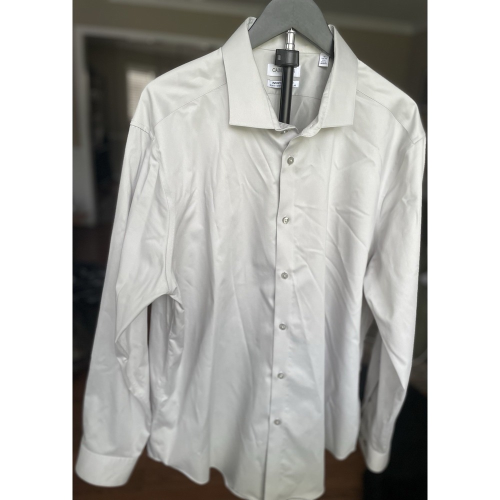 Calvin Klein Men's Grey Long Sleeve Button-Down Shirt 2XL